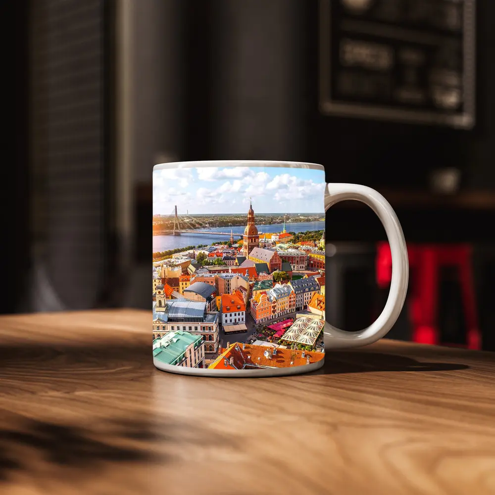 Riga Old Town Aerial View River Bridge – Mugs