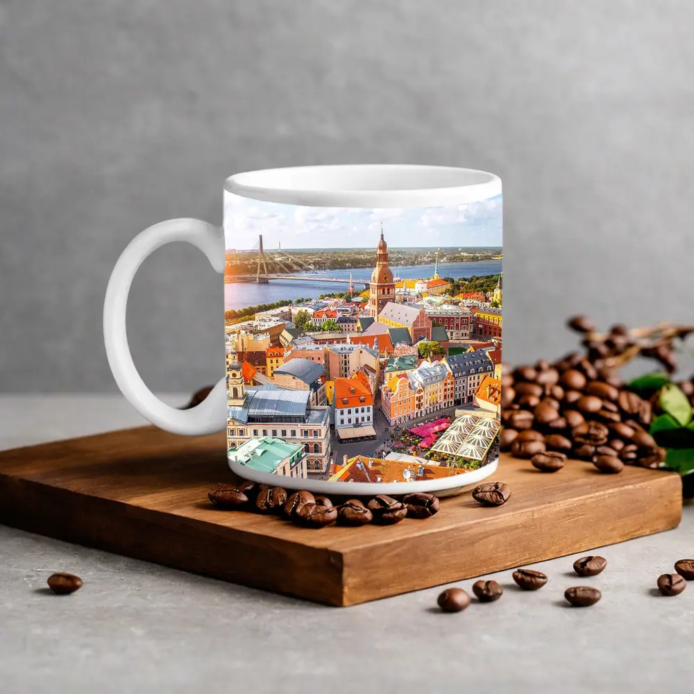 Riga Old Town Aerial View River Bridge – Mugs