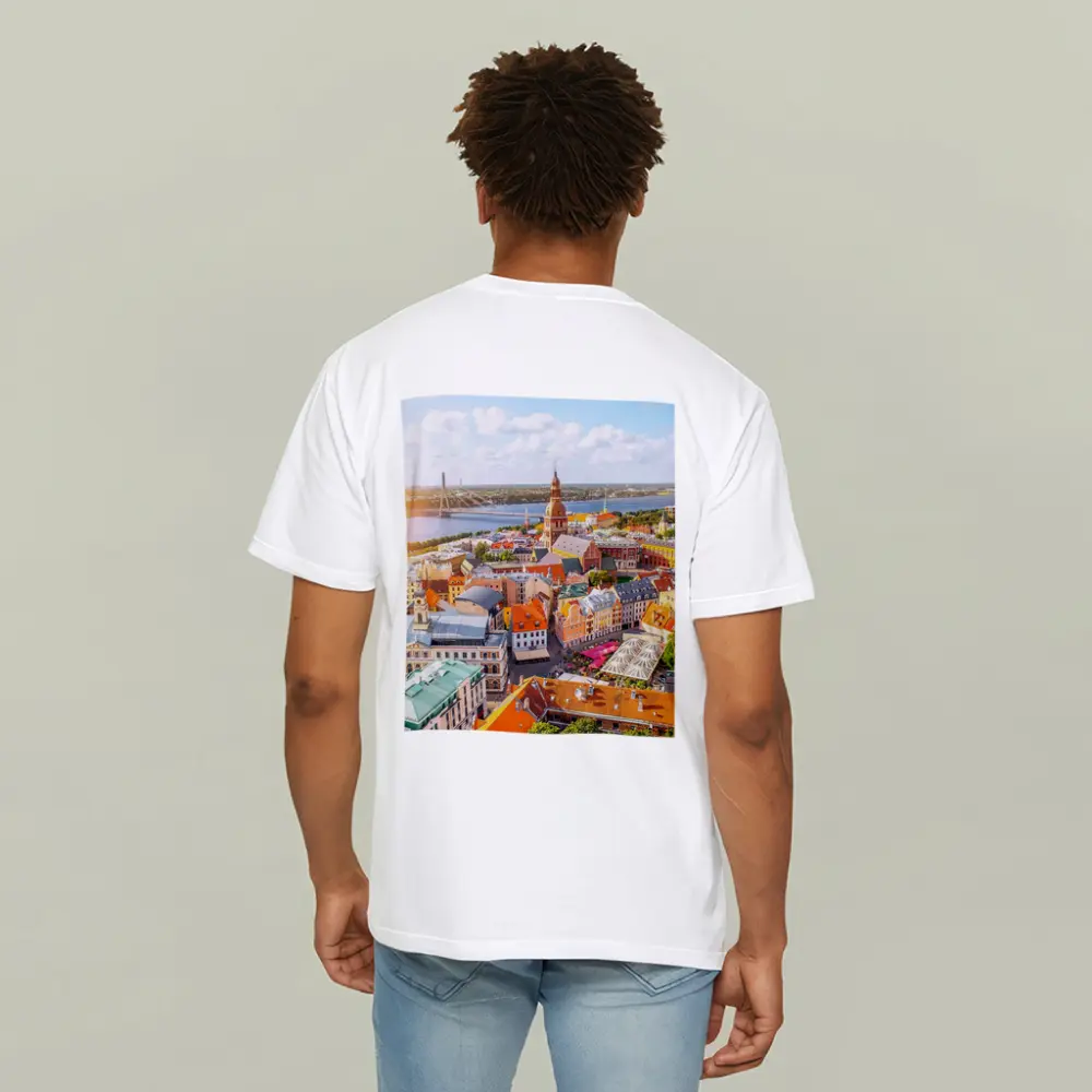 Riga Old Town Aerial View River Bridge – T-Shirts
