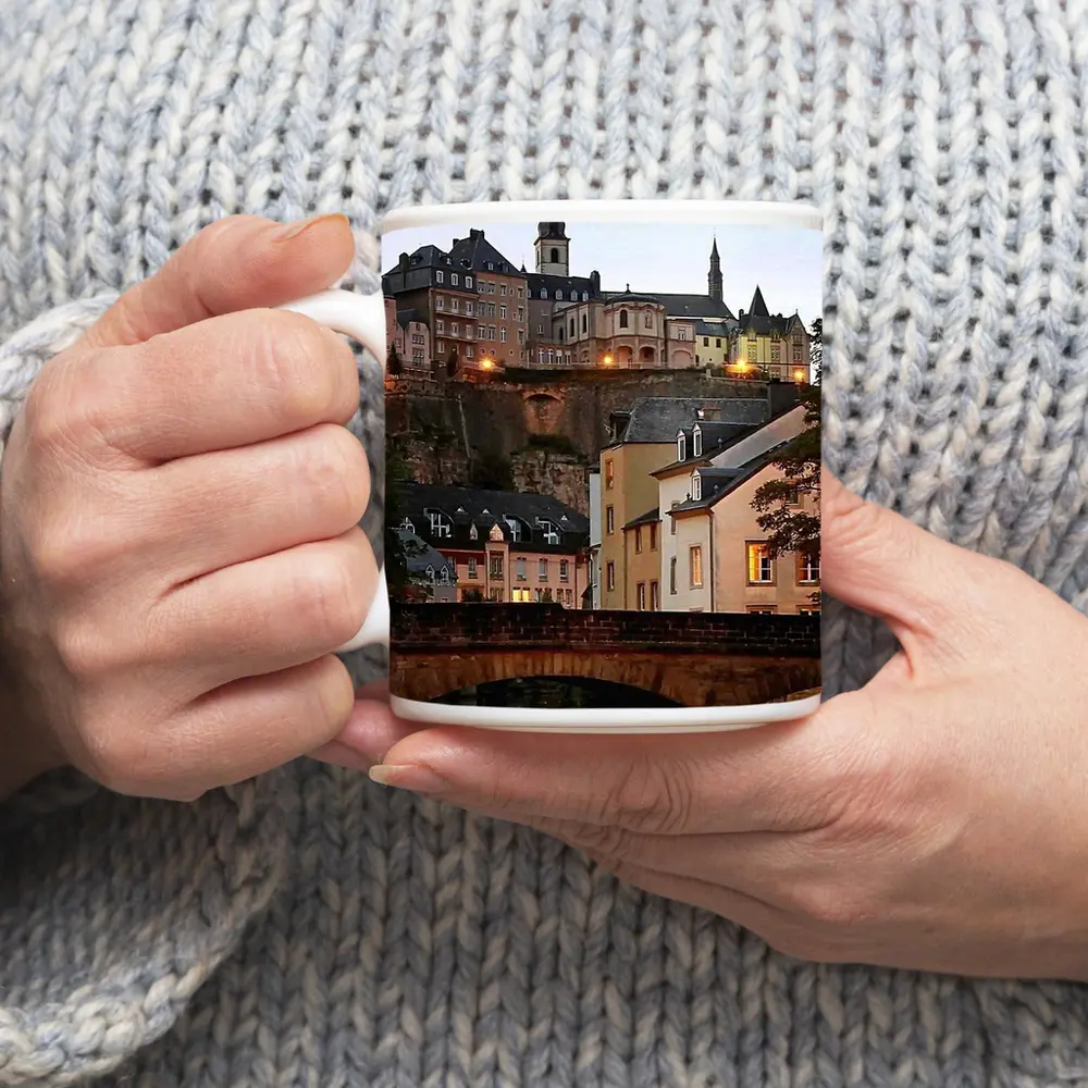 Luxembourg City Old Town Bridge at Dusk – Mugs