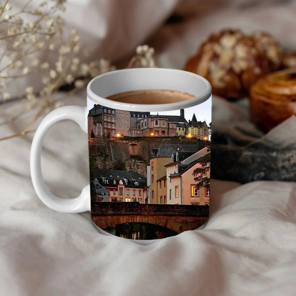 Luxembourg City Old Town Bridge at Dusk – Mugs