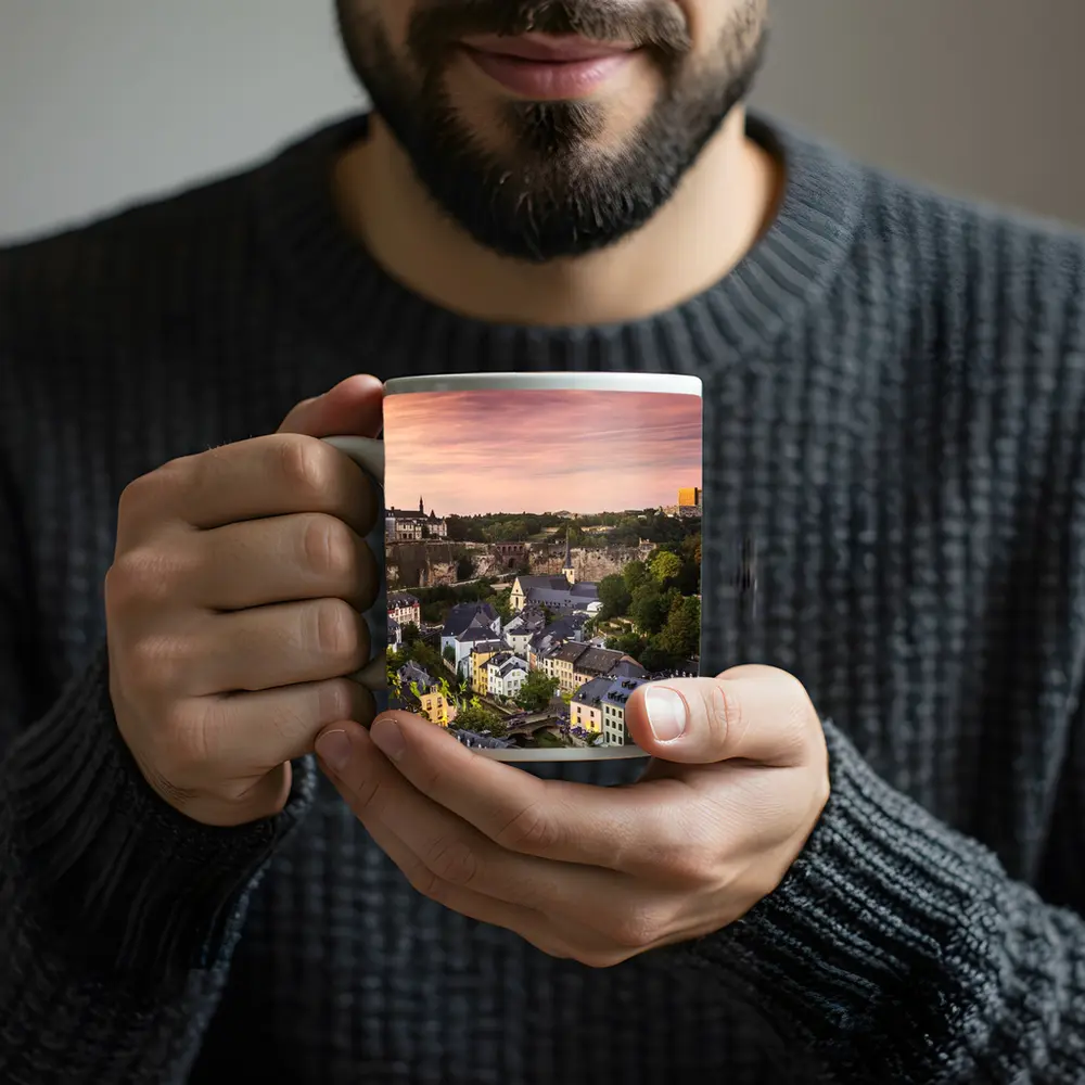 Luxembourg City Skyline At Sunset – Mugs
