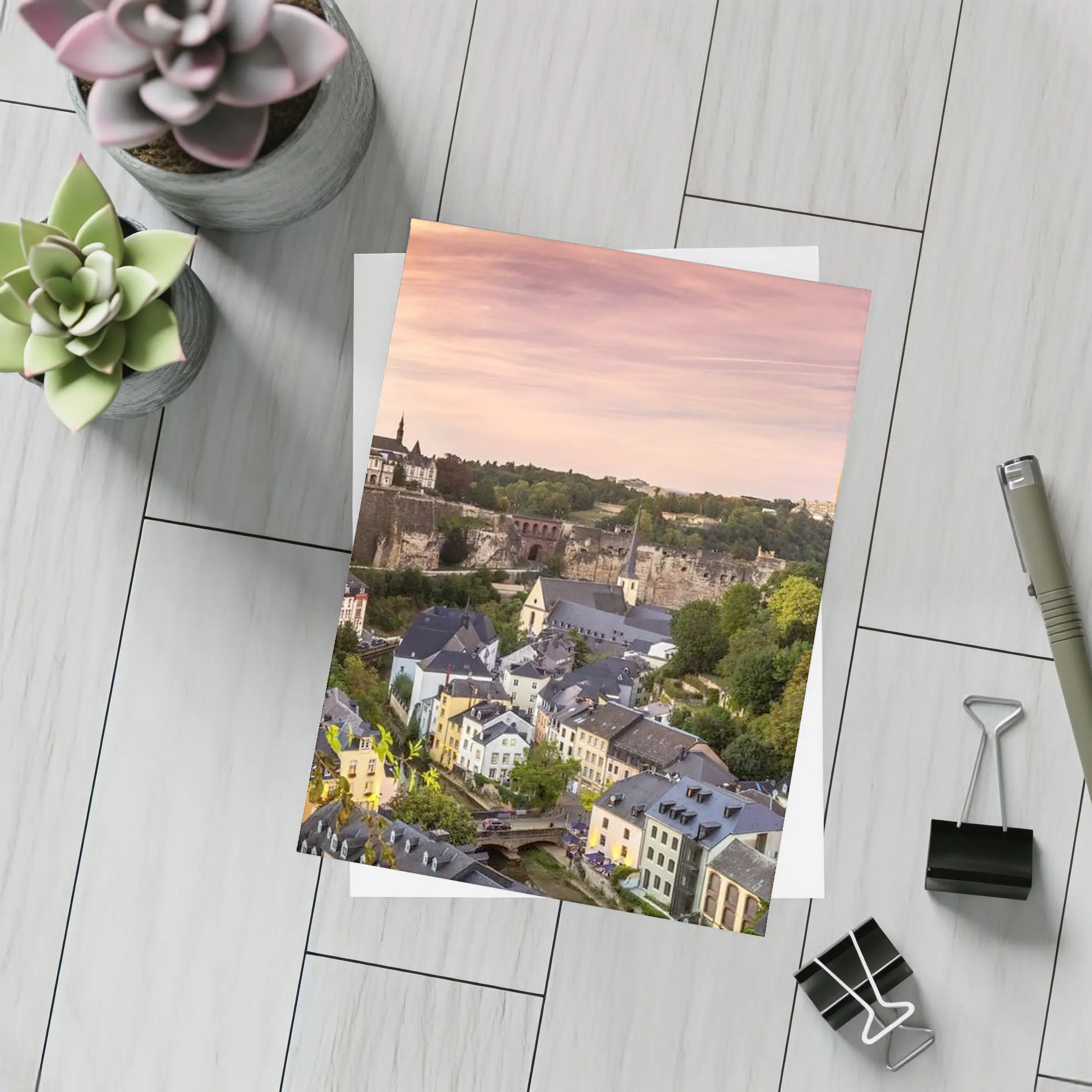 Luxembourg City Skyline At Sunset – Postcards