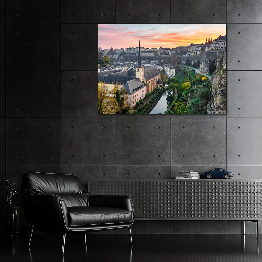 Luxembourg City Old Town Sunset Aerial View – Wall Art