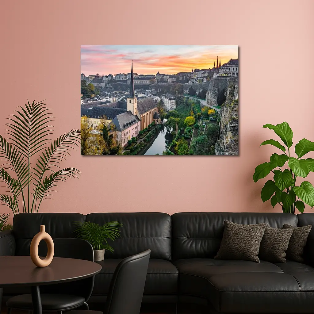 Luxembourg City Old Town Sunset Aerial View – Wall Art