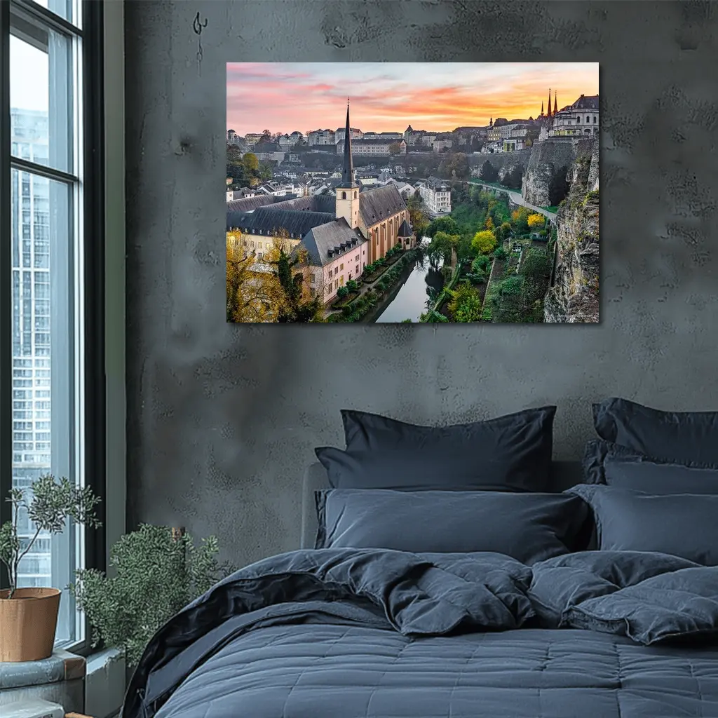 Luxembourg City Old Town Sunset Aerial View – Wall Art