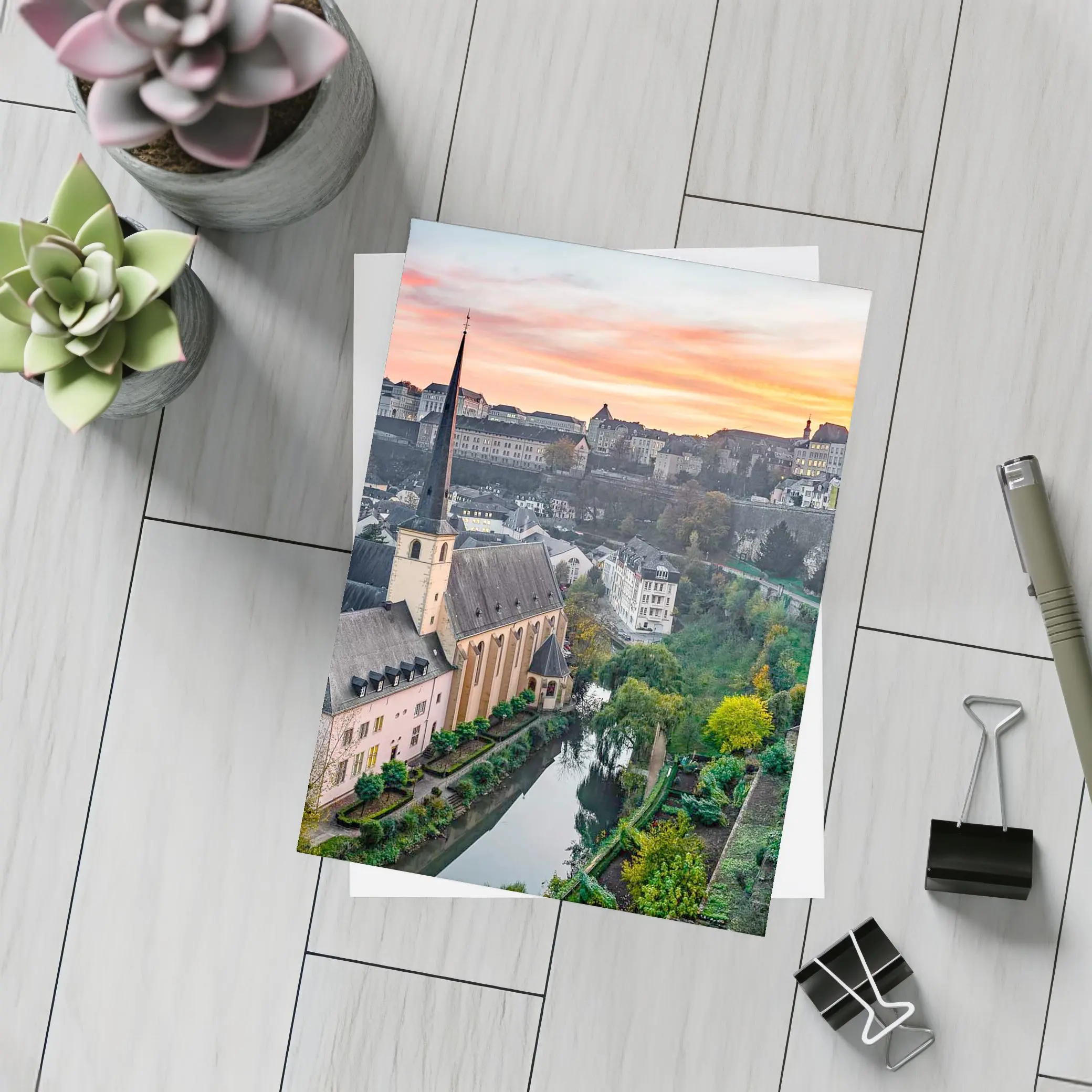 Luxembourg City Old Town Sunset Aerial View – Postcards