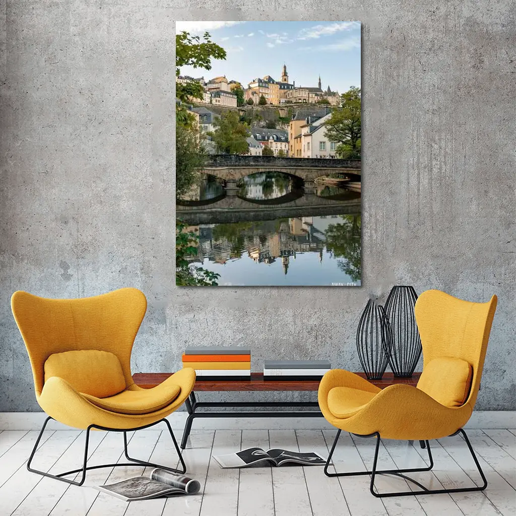 Luxembourg City Old Town Bridge Reflection – Wall Art