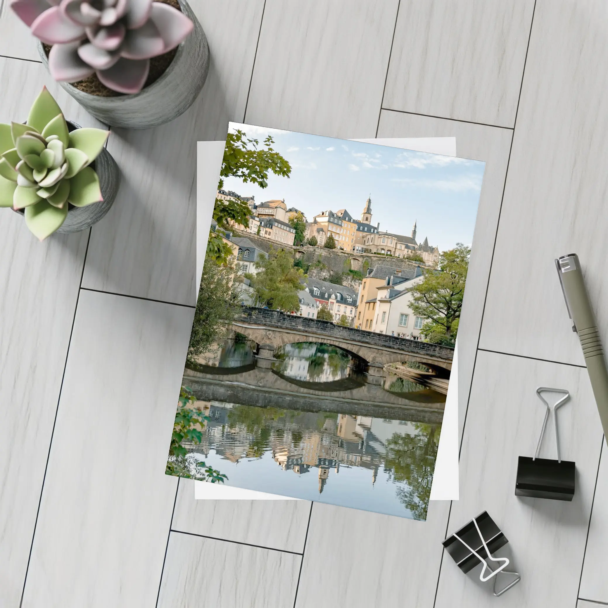 Luxembourg City Old Town Bridge Reflection – Postcards