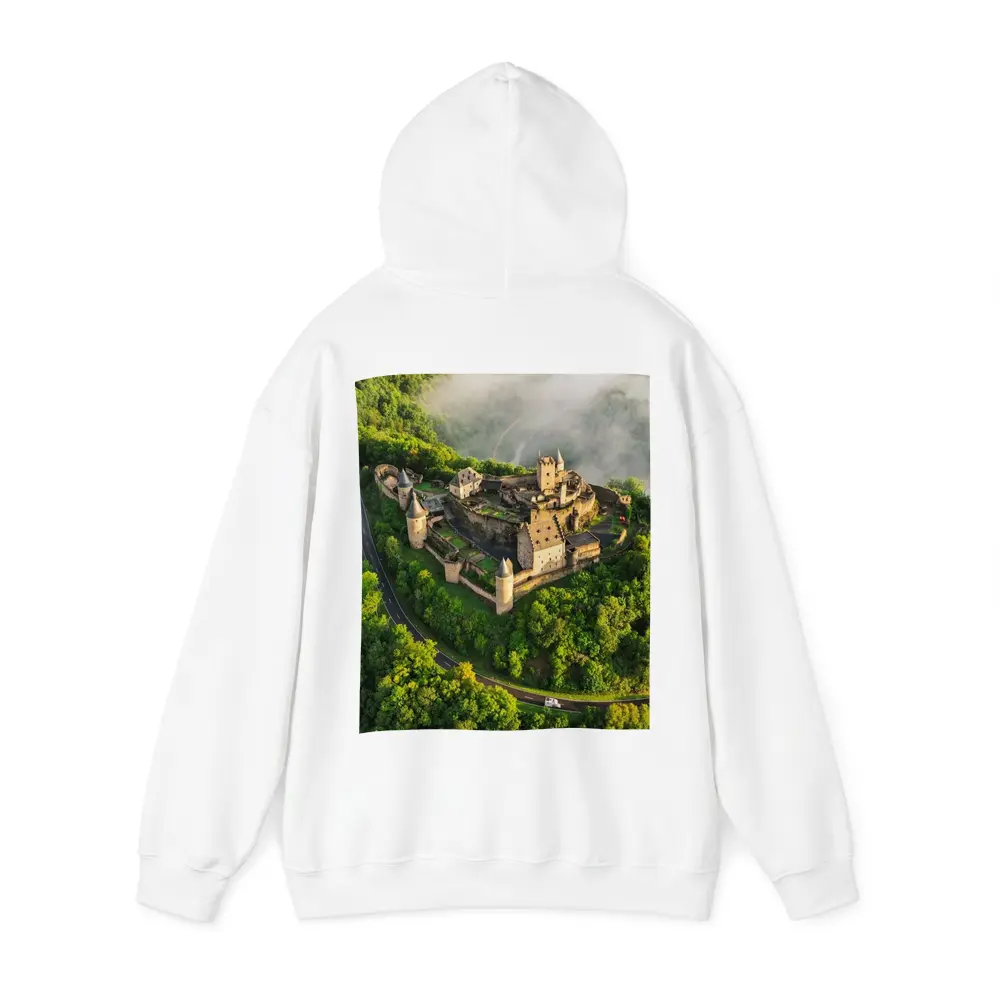 Medieval Castle Aerial View Misty Forest – Hoodies
