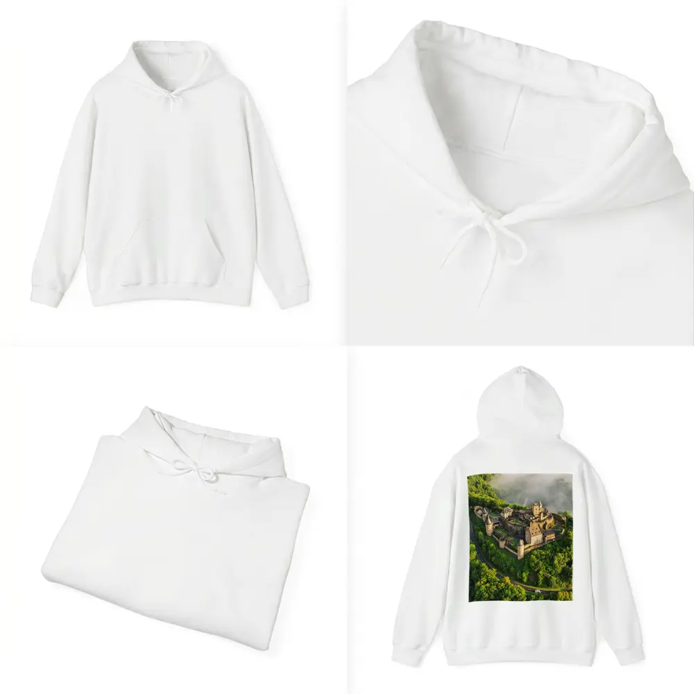 Medieval Castle Aerial View Misty Forest – Hoodies