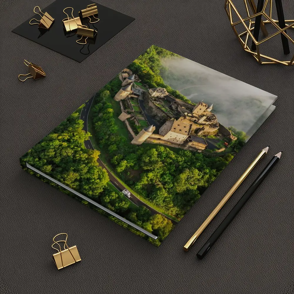 Medieval Castle Aerial View Misty Forest – Notebooks