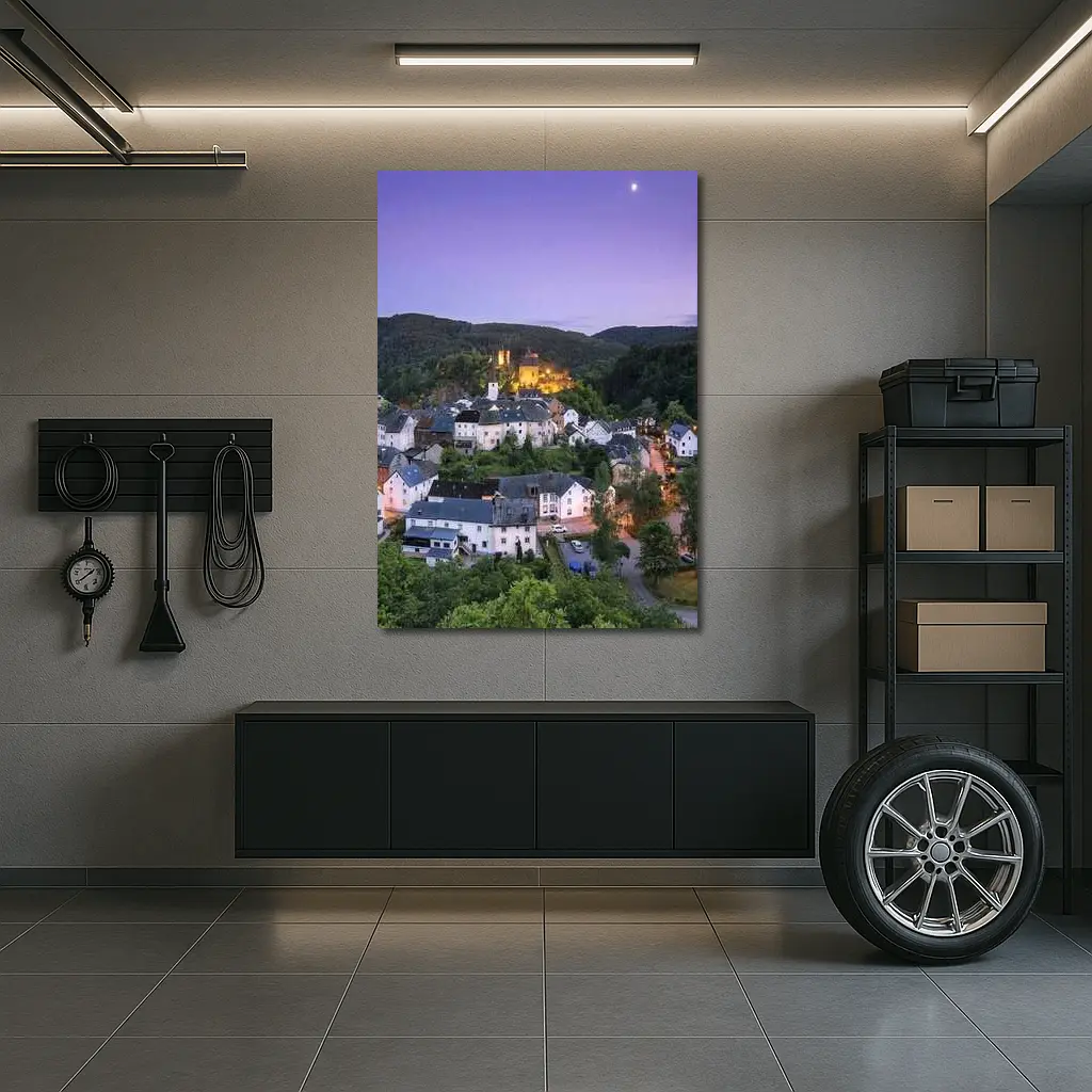 Medieval German Village Castle Twilight Aerial View – Wall Art