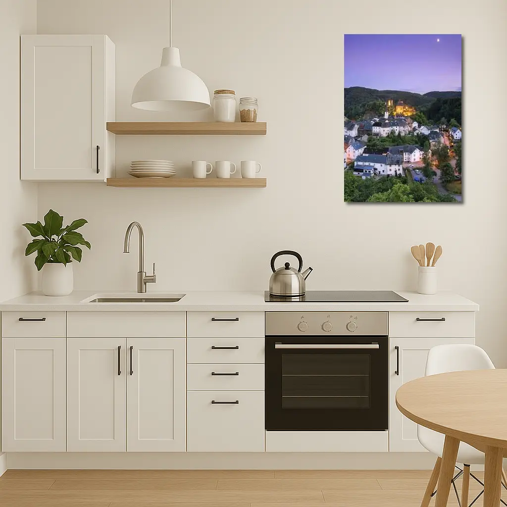 Medieval German Village Castle Twilight Aerial View – Wall Art
