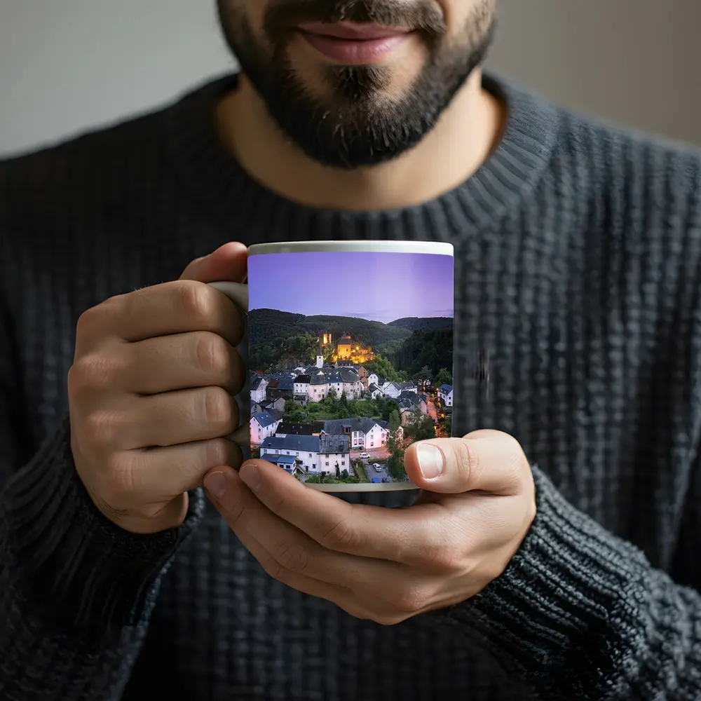 Medieval German Village Castle Twilight Aerial View – Mugs