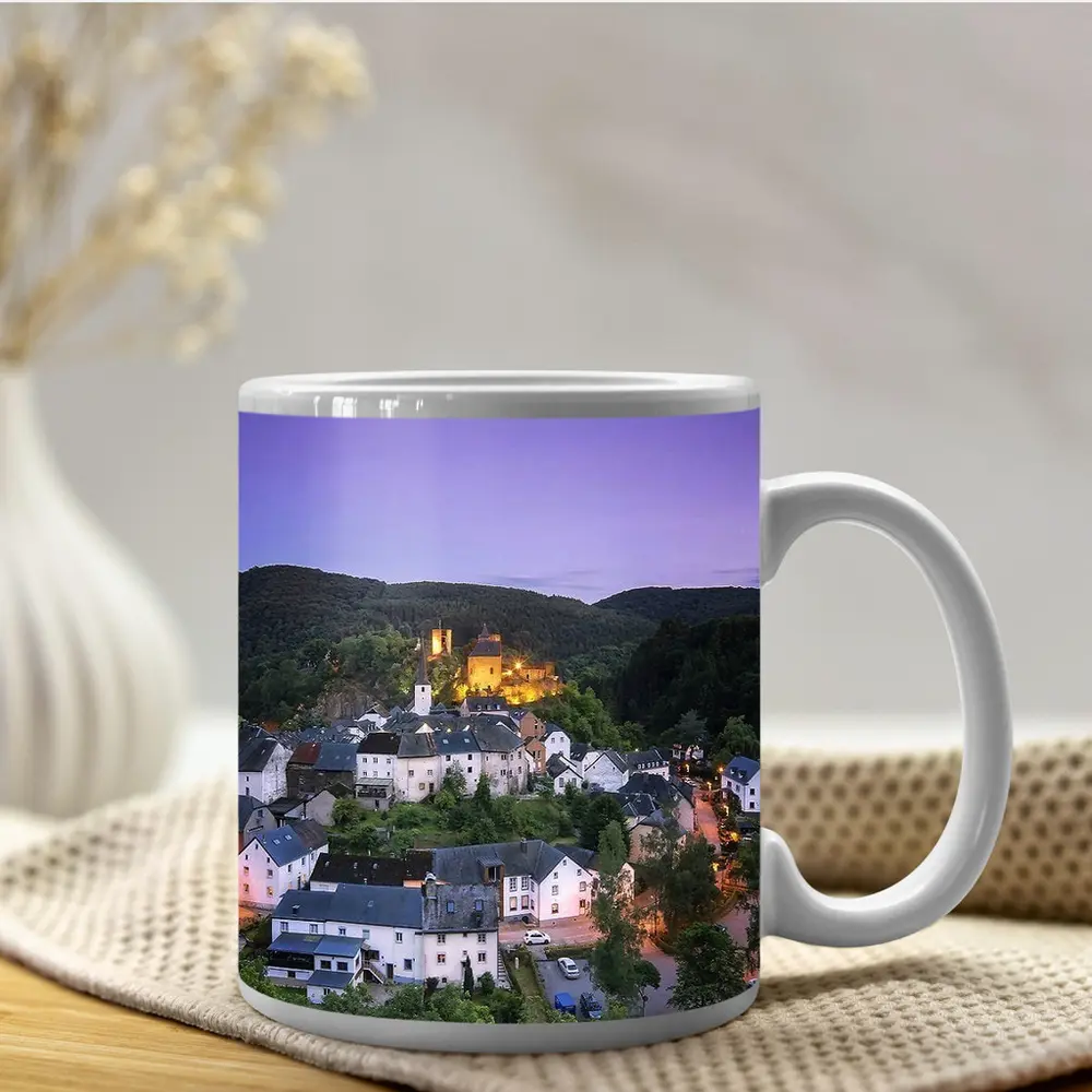 Medieval German Village Castle Twilight Aerial View – Mugs