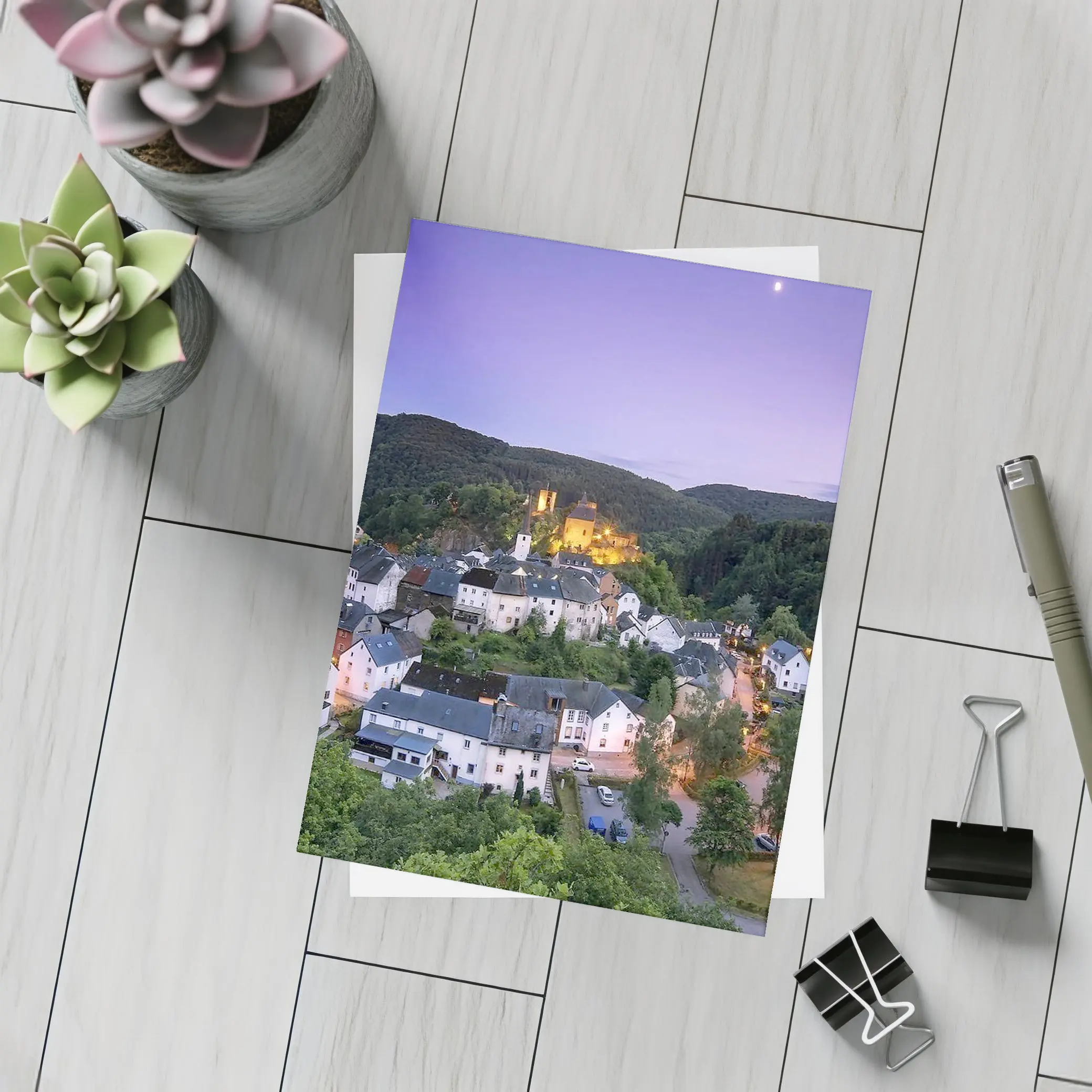 Medieval German Village Castle Twilight Aerial View – Postcards