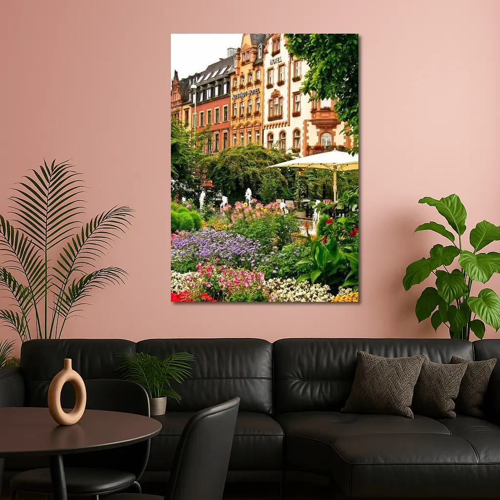 German Hotel Garden Colorful Flower Beds – Wall Art