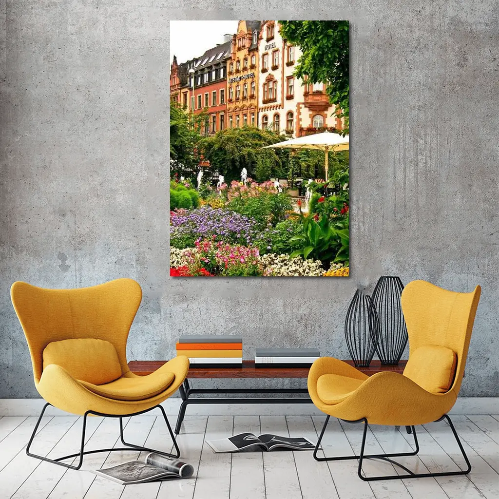 German Hotel Garden Colorful Flower Beds – Wall Art