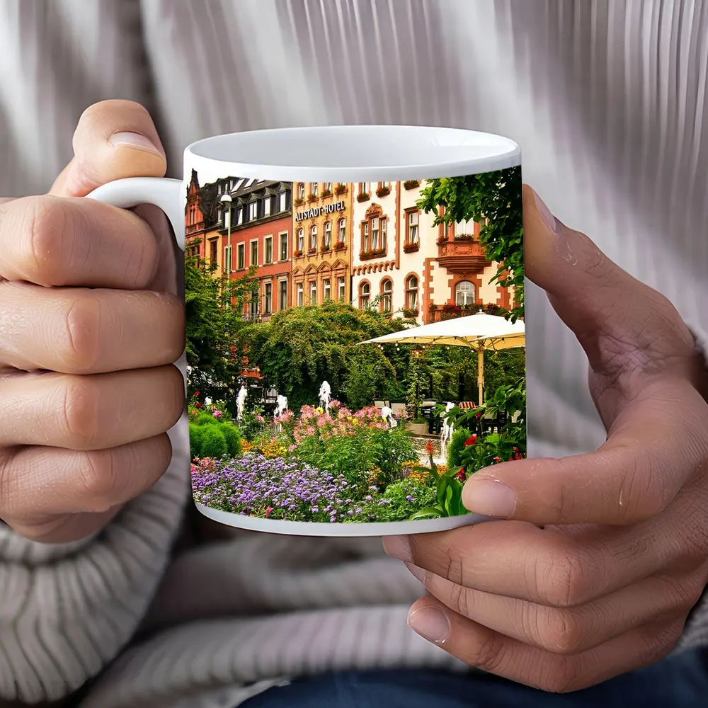 German Hotel Garden Colorful Flower Beds – Mugs
