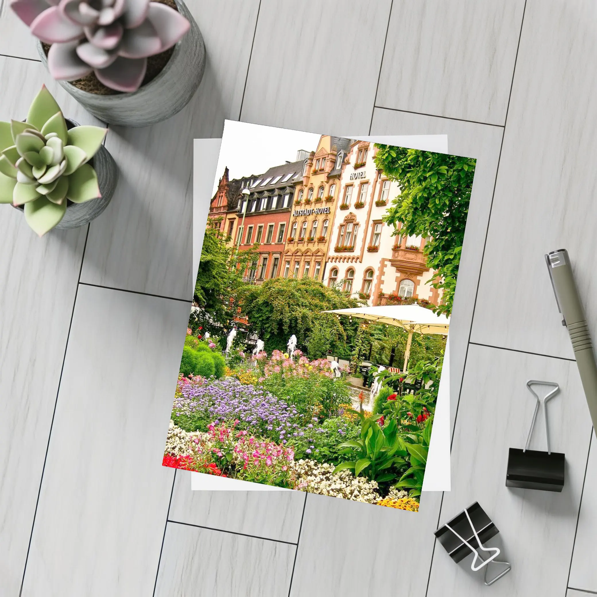 German Hotel Garden Colorful Flower Beds – Postcards