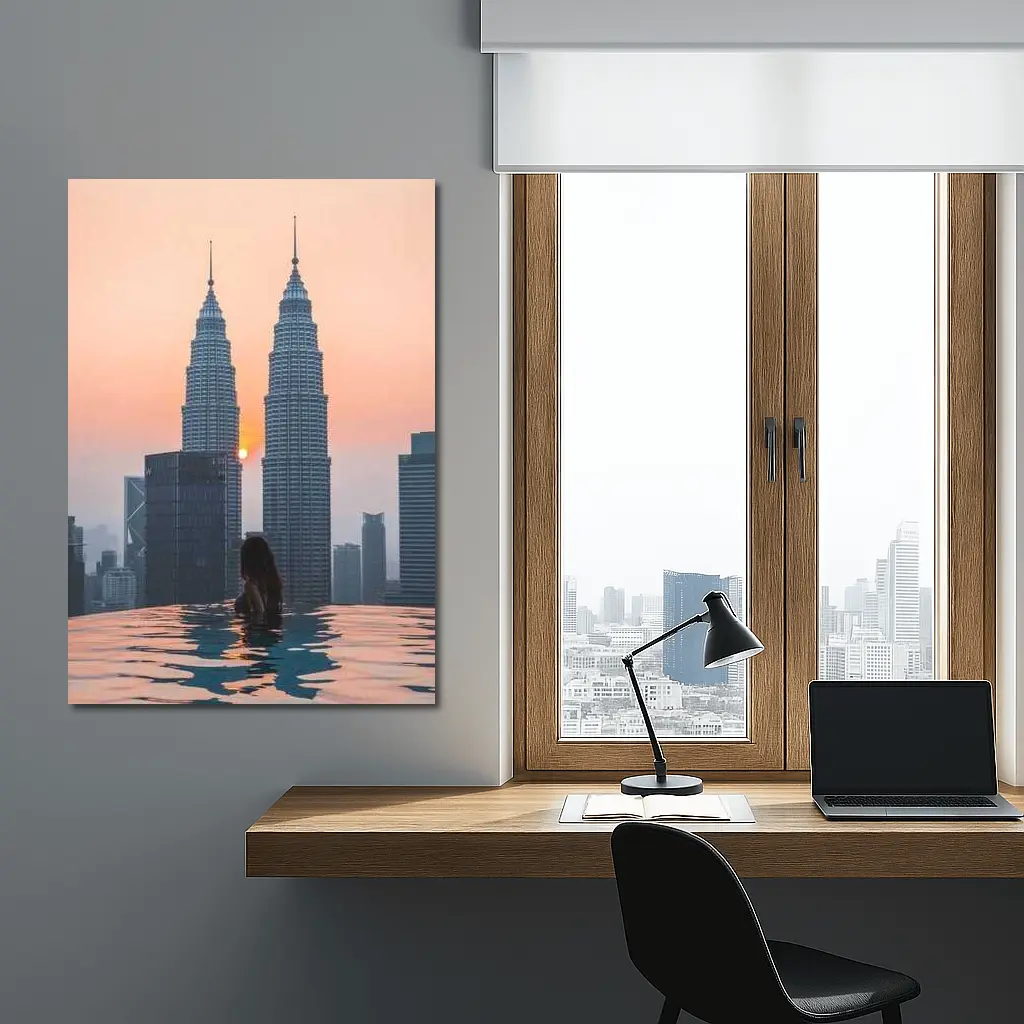 Woman Infinity Pool Petronas Towers Sunset – Wall Art