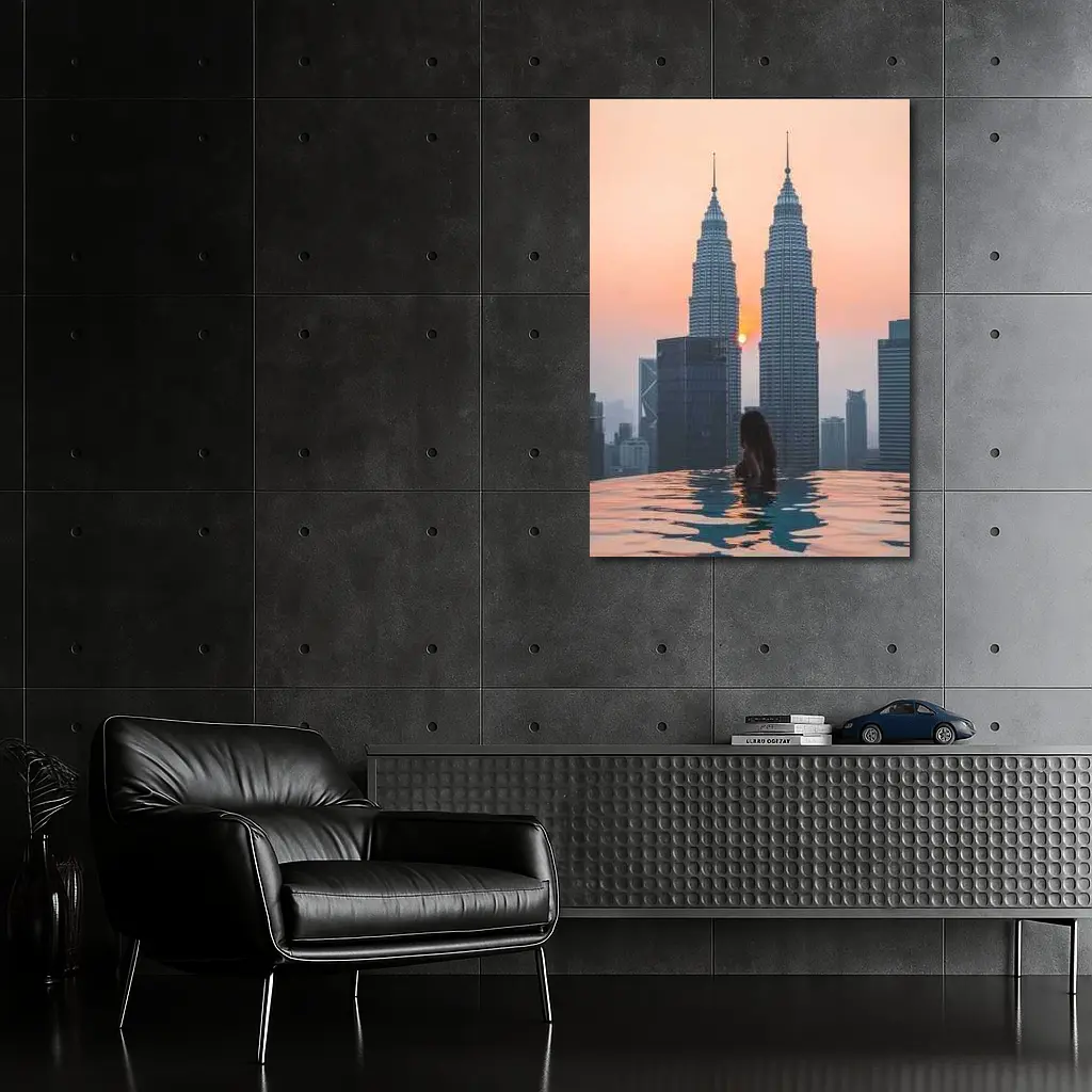 Woman Infinity Pool Petronas Towers Sunset – Wall Art