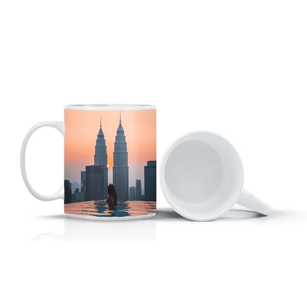Woman Infinity Pool Petronas Towers Sunset – Mugs