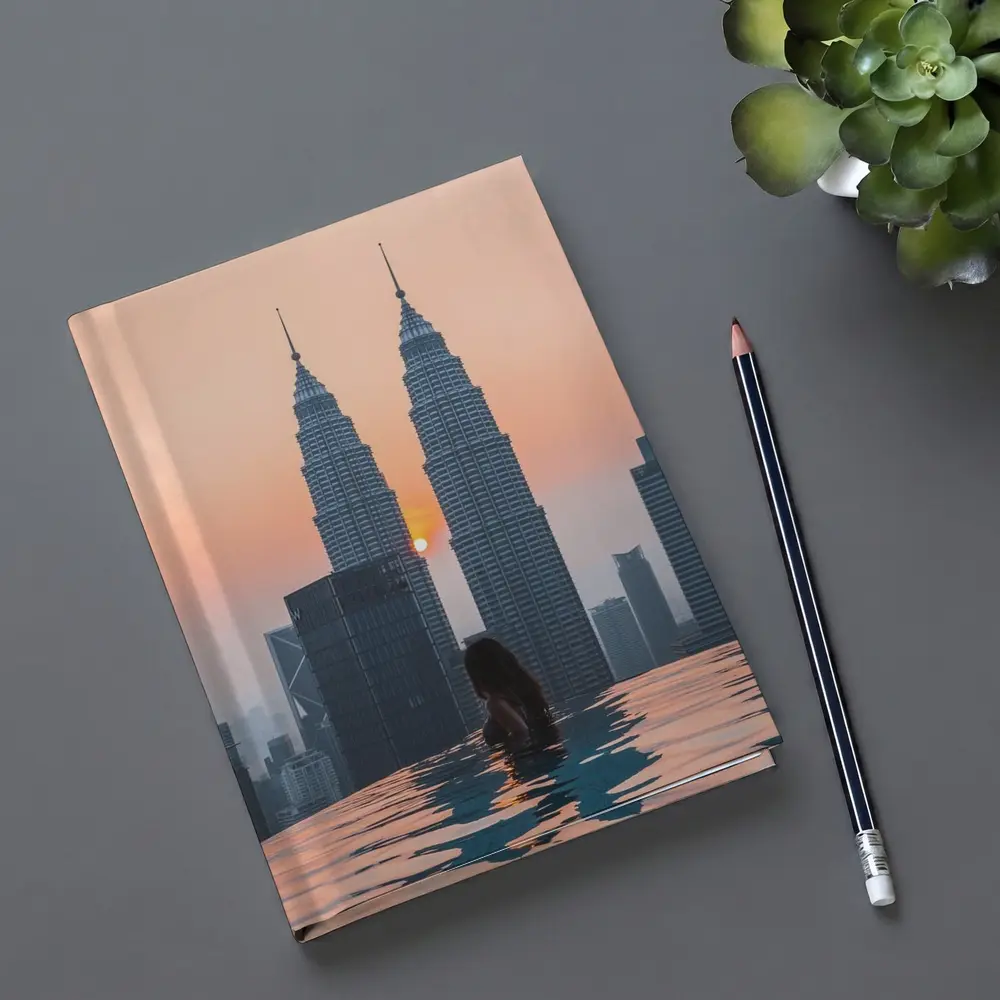 Woman Infinity Pool Petronas Towers Sunset – Notebooks