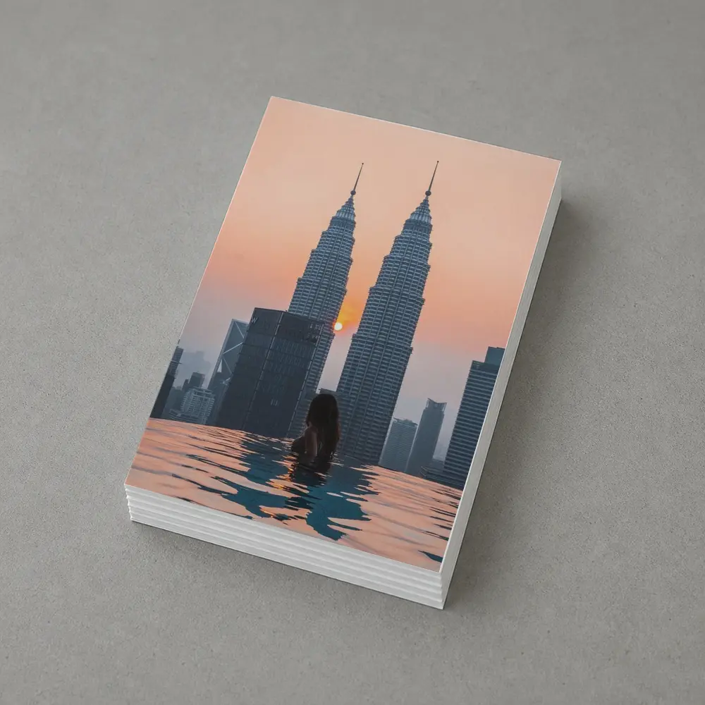 Woman Infinity Pool Petronas Towers Sunset – Postcards