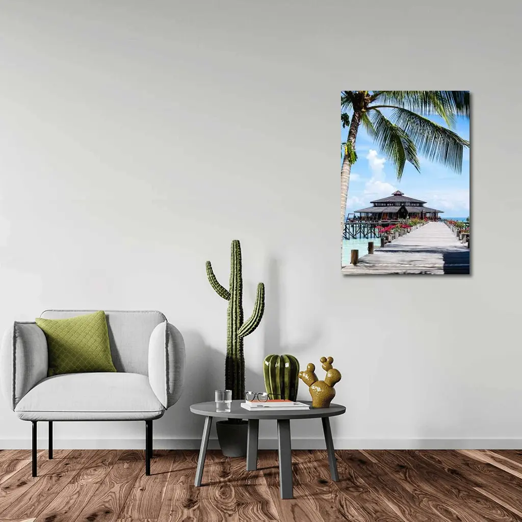 Tropical Pier Overwater Bungalow Palm Tree – Wall Art