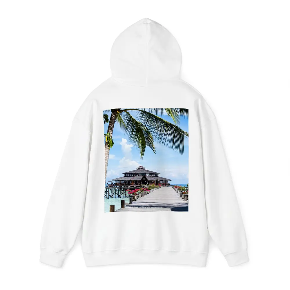 Tropical Pier Overwater Bungalow Palm Tree – Hoodies