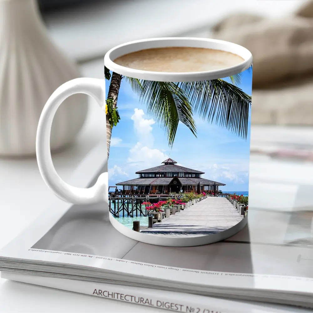 Tropical Pier Overwater Bungalow Palm Tree – Mugs