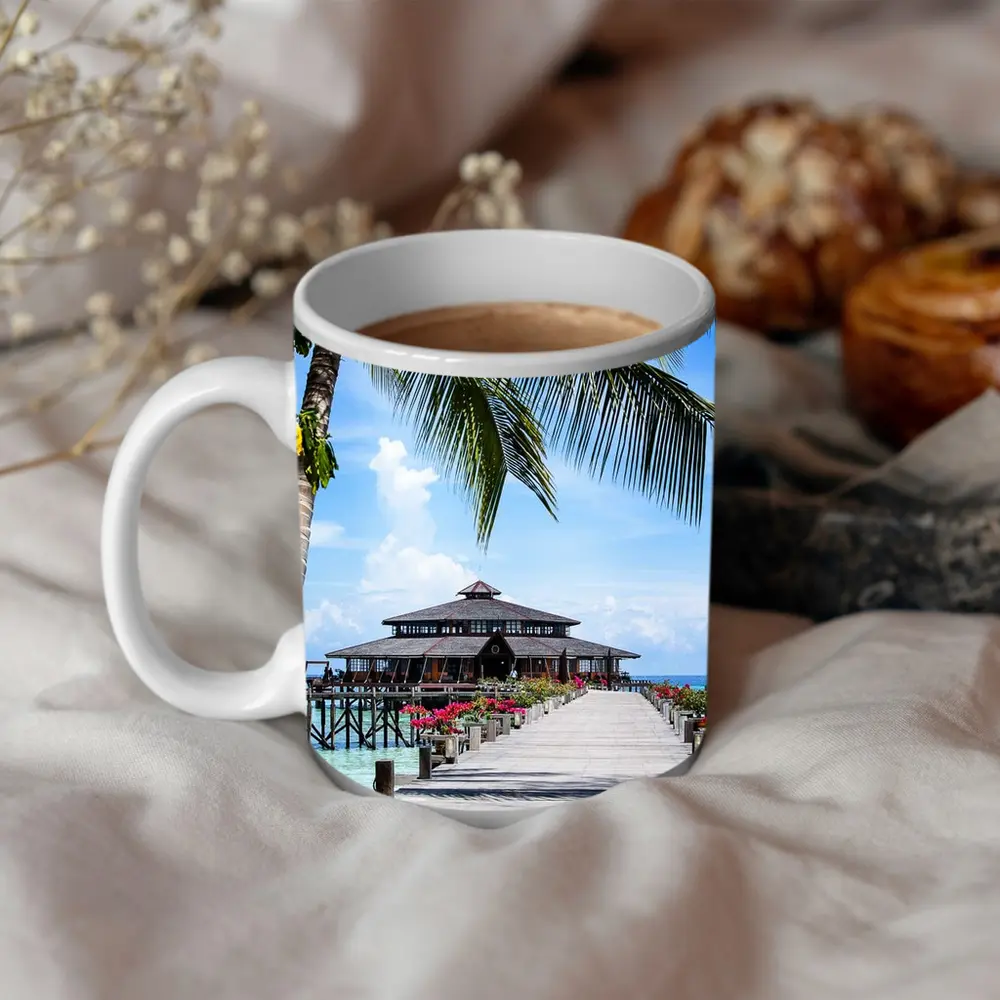 Tropical Pier Overwater Bungalow Palm Tree – Mugs