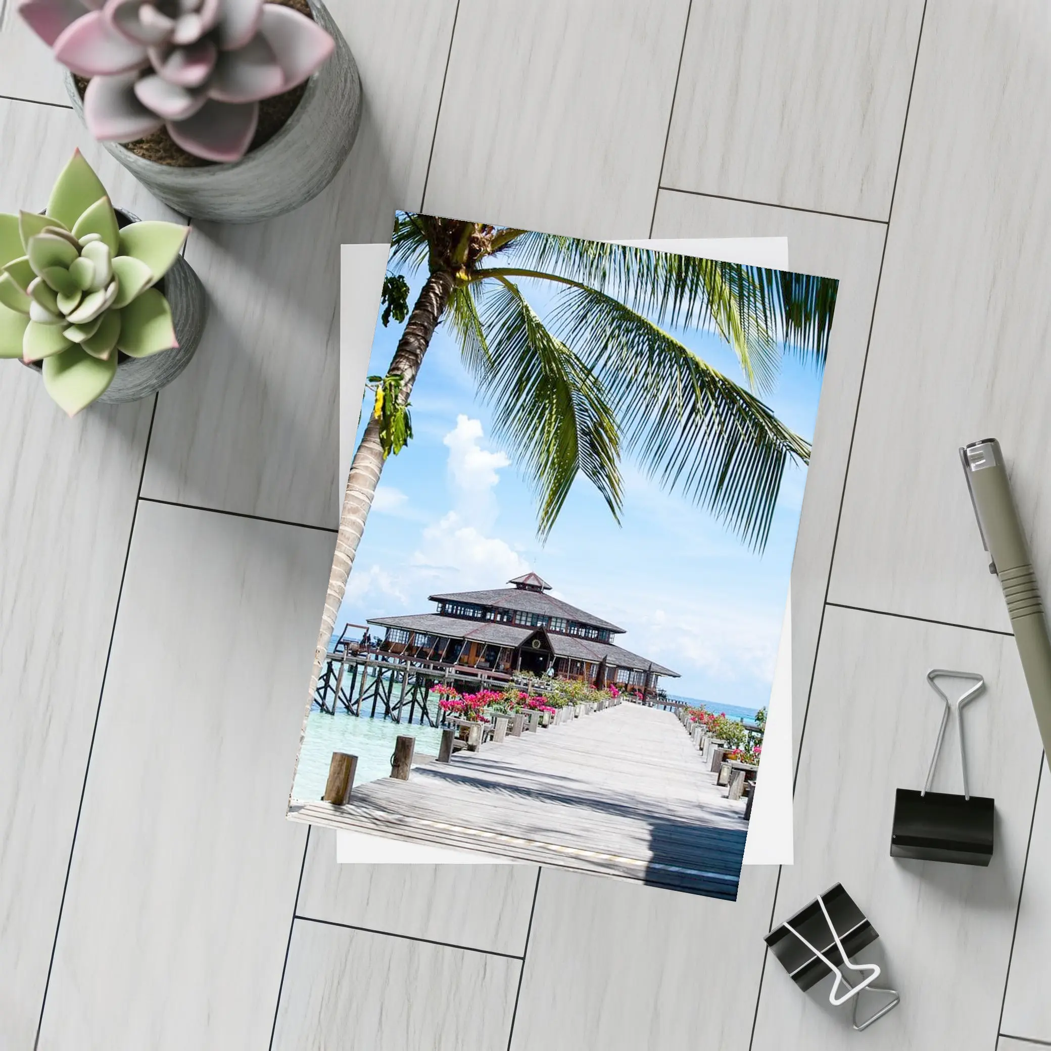 Tropical Pier Overwater Bungalow Palm Tree – Postcards