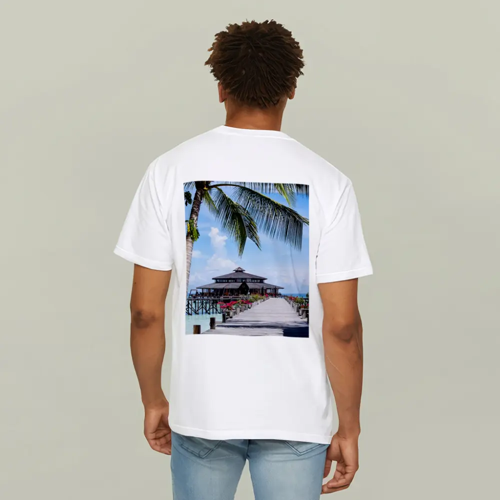 Tropical Pier Overwater Bungalow Palm Tree – T-Shirts