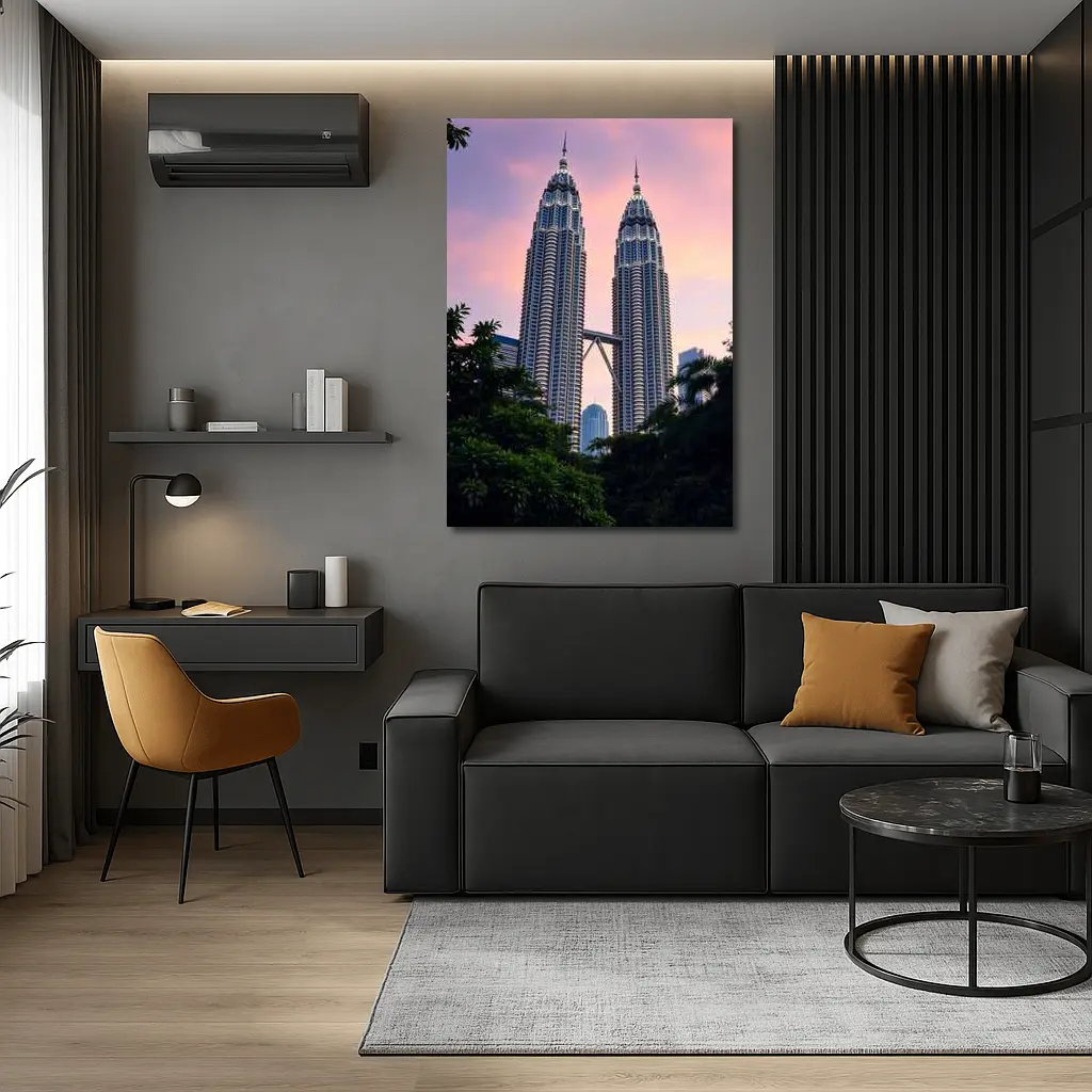 Petronas Twin Towers Pink Sunset Sky – Wall Art