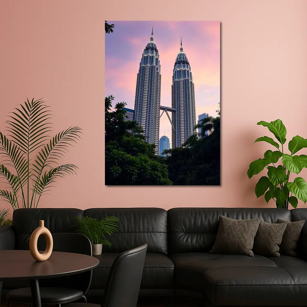 Petronas Twin Towers Pink Sunset Sky – Wall Art
