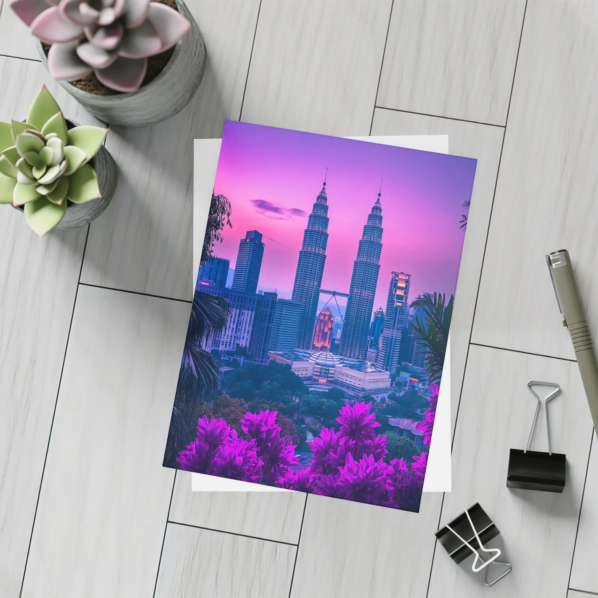 Petronas Towers Kuala Lumpur Purple Sunset Sky – Postcards