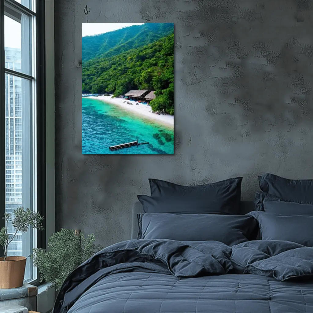 Tropical Beach Cove Green Mountain Aerial View – Wall Art