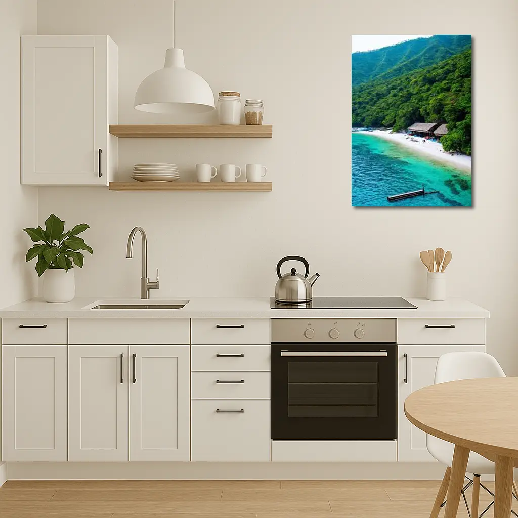 Tropical Beach Cove Green Mountain Aerial View – Wall Art