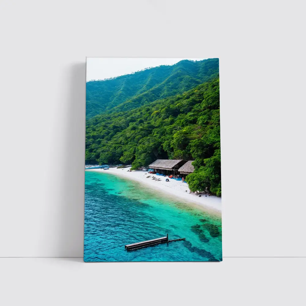 Tropical Beach Cove Green Mountain Aerial View – Wall Art