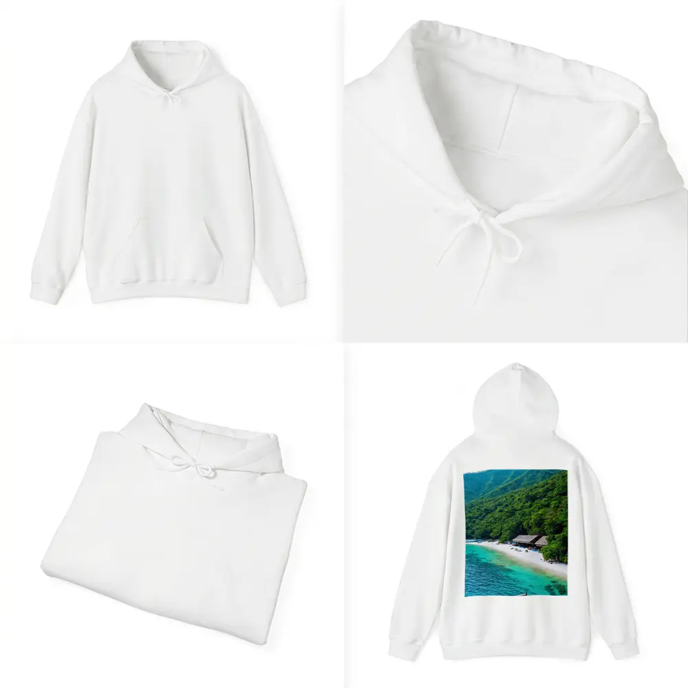 Tropical Beach Cove Green Mountain Aerial View – Hoodies