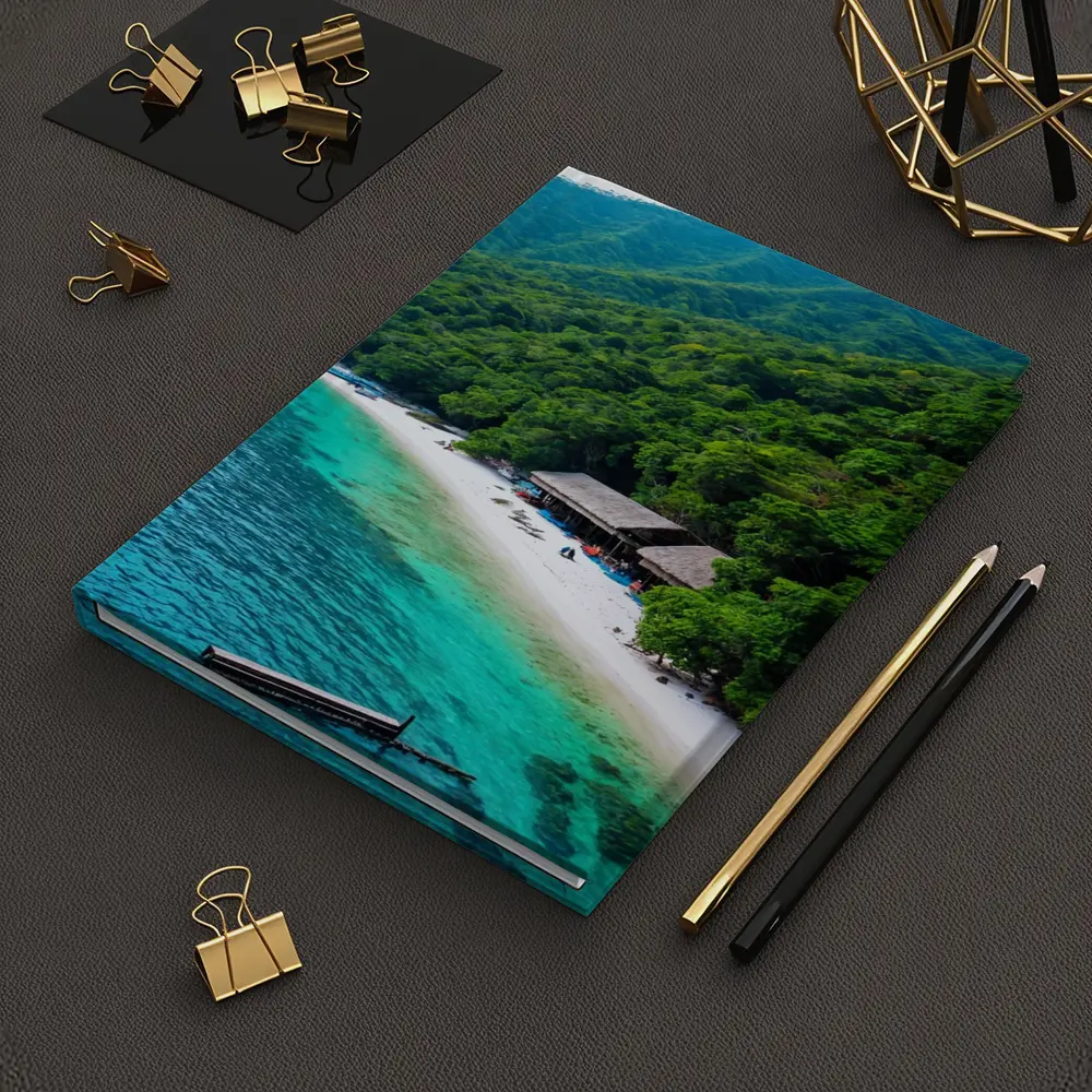 Tropical Beach Cove Green Mountain Aerial View – Notebooks