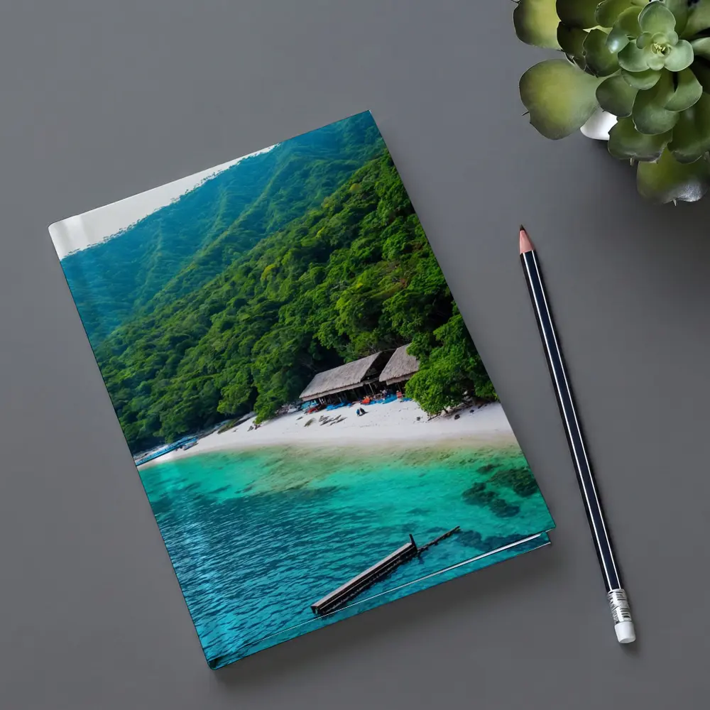 Tropical Beach Cove Green Mountain Aerial View – Notebooks