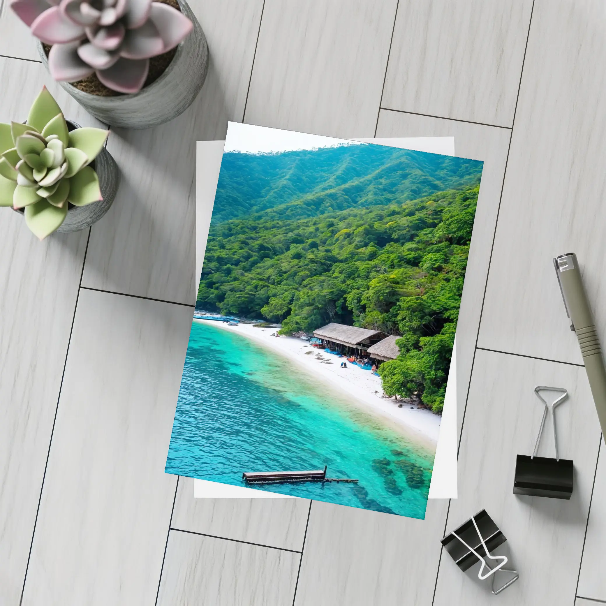 Tropical Beach Cove Green Mountain Aerial View – Postcards