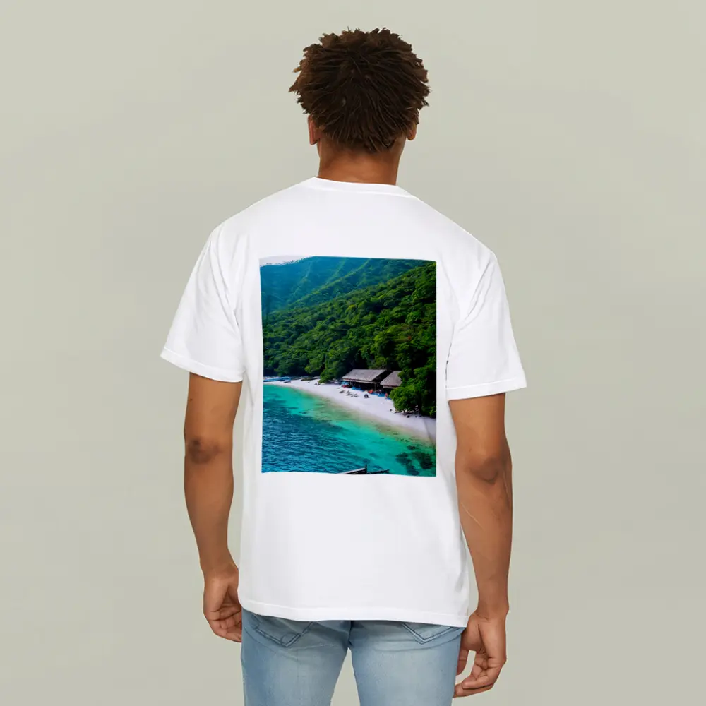 Tropical Beach Cove Green Mountain Aerial View – T-Shirts