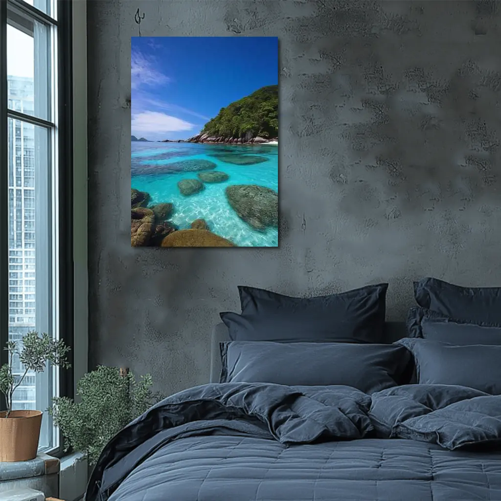 Clear Turquoise Ocean Water Rocky Tropical Island – Wall Art