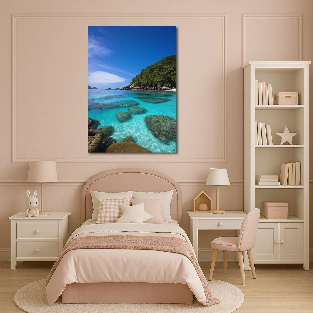 Clear Turquoise Ocean Water Rocky Tropical Island – Wall Art