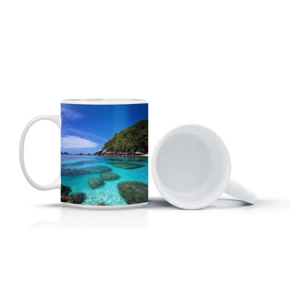 Clear Turquoise Ocean Water Rocky Tropical Island – Mugs